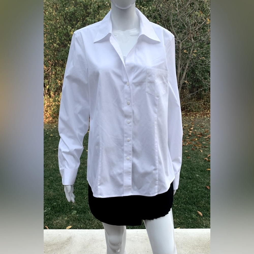 100% Thick cotton white dress shirt button down non-iron chest pocket US 16 NWOT